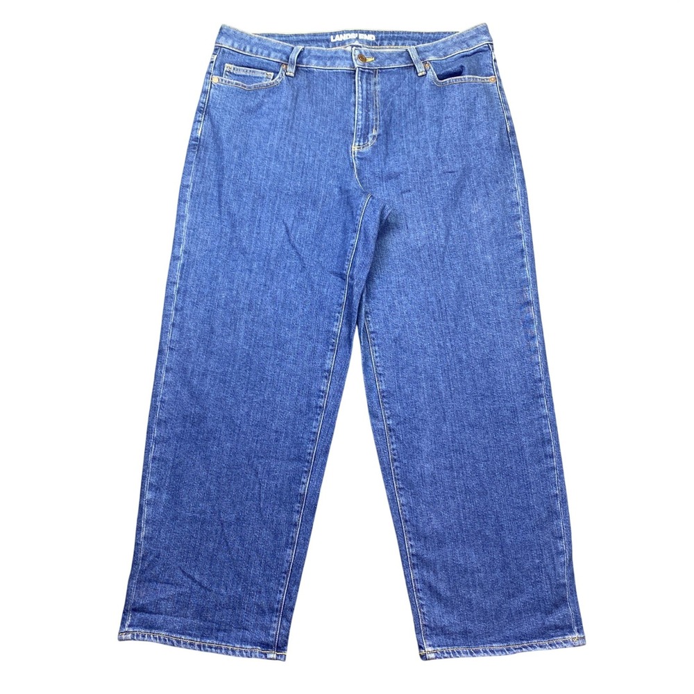 Lands End Womens Wide Leg Mid Rise Stretch Denim Jeans Blue Size 14 NWOT
